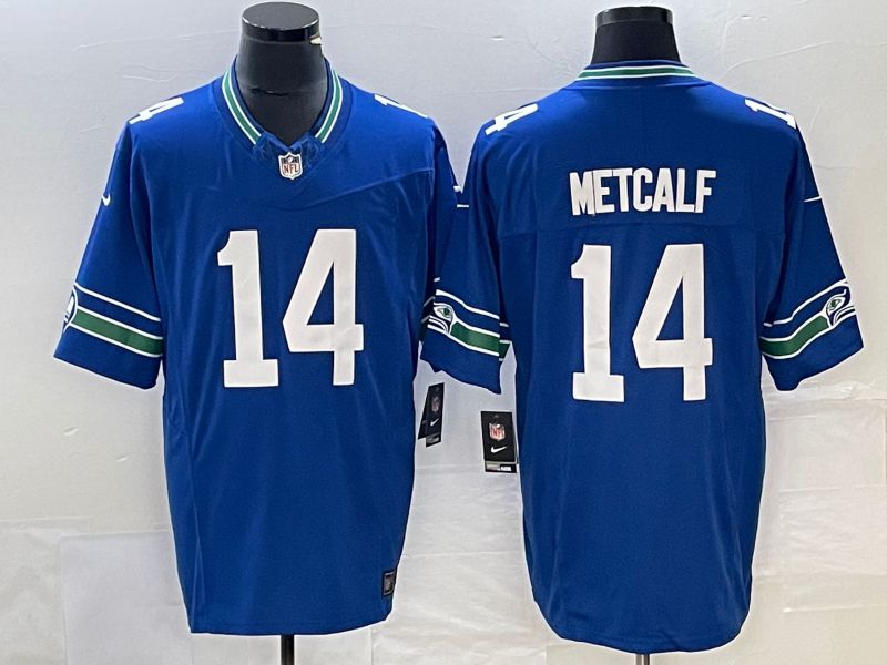 Men Seattle Seahawks #14 Metcalf Nike Royal Throwback Player Game NFL Jersey